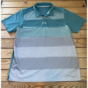 Oakley Stripe Polo Shirt Size XL Men’s Teal Short Sleeve